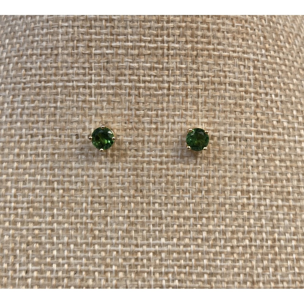 Stauer Sterling Silver Helenite Stud Earrings 925 Gold Tone Green Stone